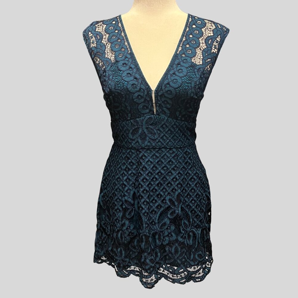 Free People Teal Lace Open Back Dress Size 4